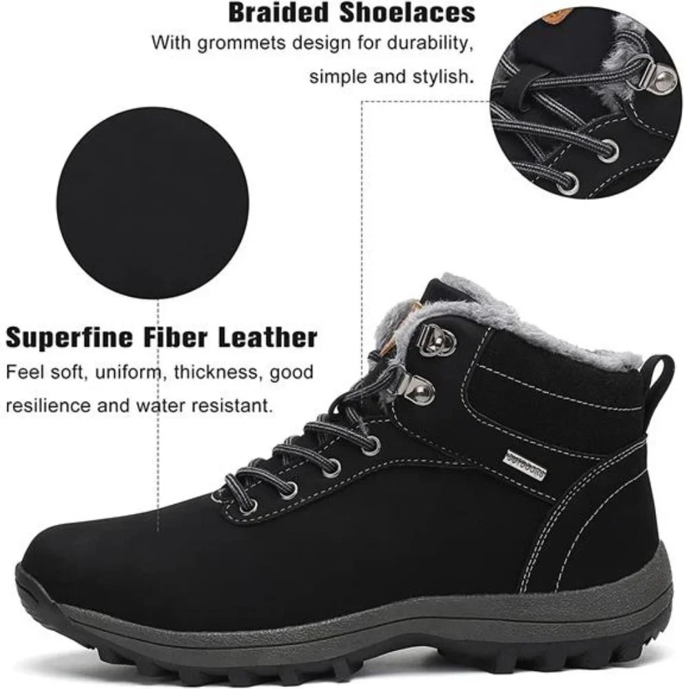 Men's Winter Snow Boots Warm Ankle Anti-Slip Water Resistant Hiking Walk…